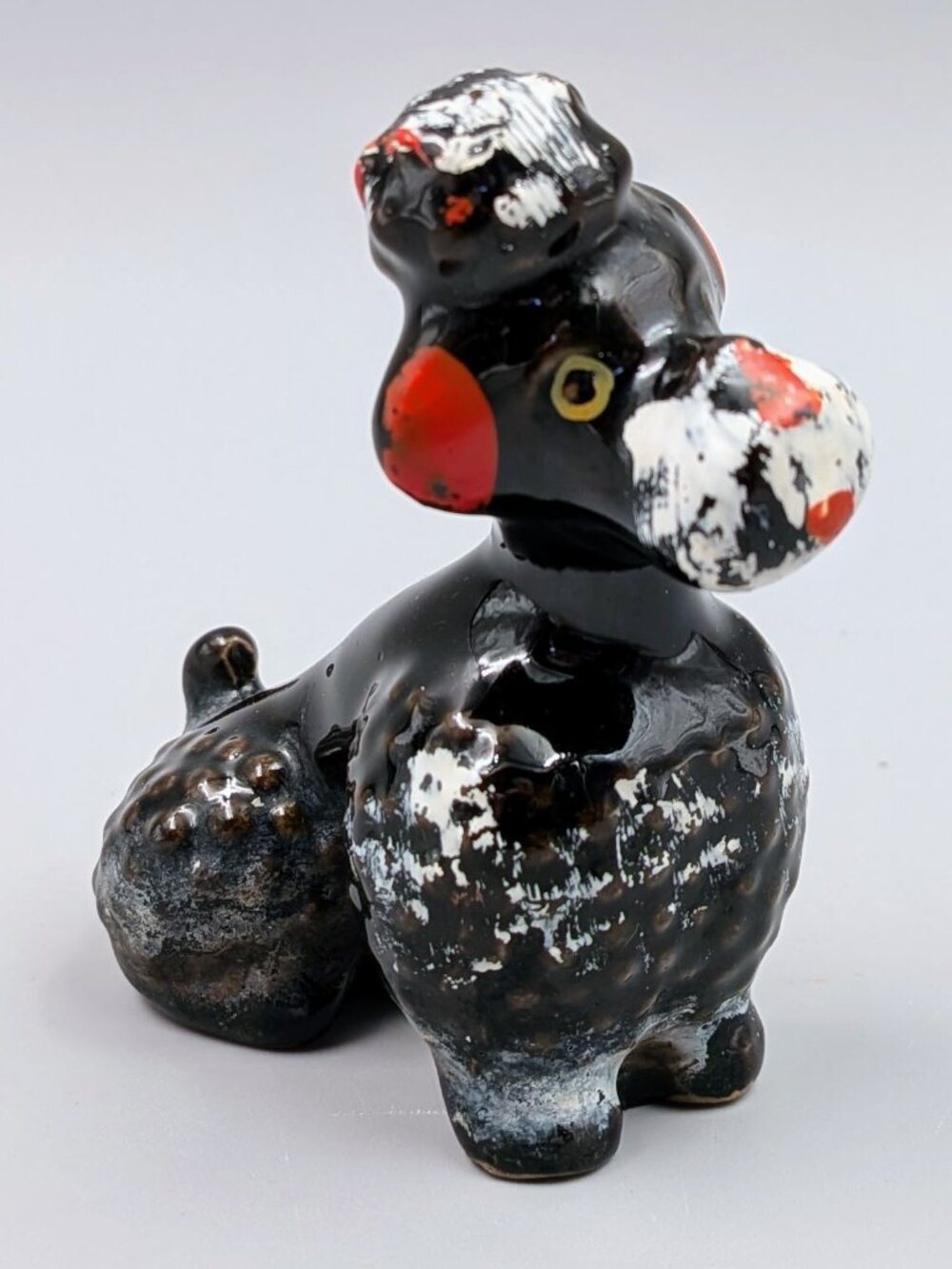 Vintage 1950s Japanese Redware Black Poodle Figurine | Mid-Century Retro Kitsch